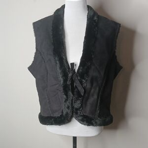 Alfani Black Faux Suede Faux Fur Linned Vest Size XL
